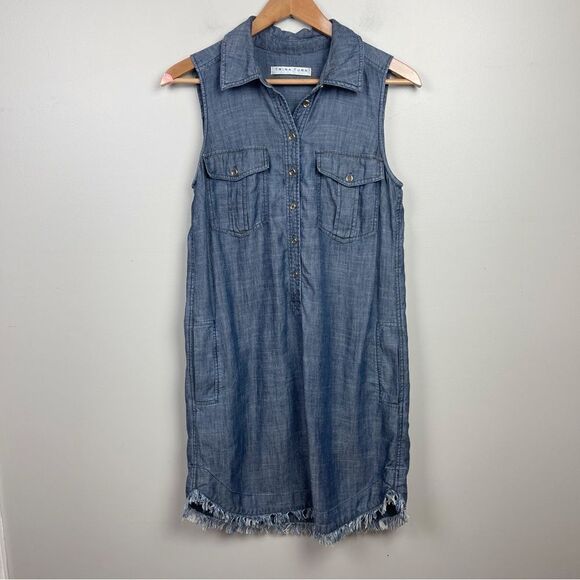 Trina Turk Rosetta Frayed Chambray Shirtdress Size 8 - Picture 3 of 8